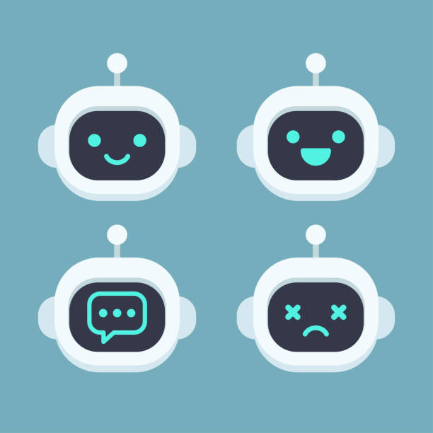 stockillustraties, clipart, cartoons en iconen met leuke robot gezicht set - robot