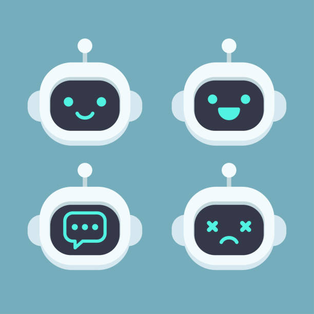 Cute robot face set Cute robot head avatar set. Chat bot vector icon with different faces. robot stock illustrations