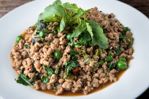 istock Spicy pork with basil Thai style. 924853266