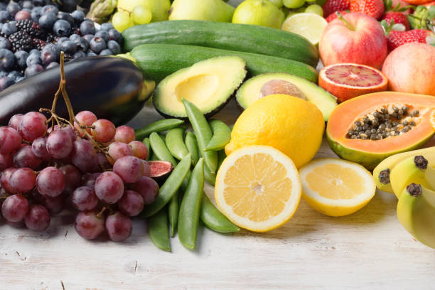 istock Rainbow fruits and vegetables, top view 924858880