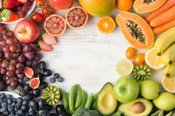 istock Rainbow fruits and vegetables, top view 924860976
