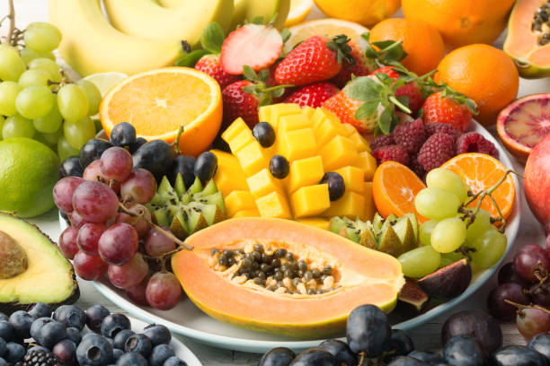 istock Rainbow fruits and vegetables, top view 924861138