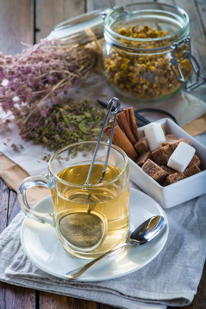 istock Mentha pulegium or pennyroyal tea and chamomile flowers 924861220