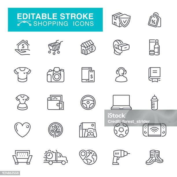 Shopping Editable Stroke Icons Stock Illustration - Download Image Now - Retail, Icon Symbol, Virtual Reality