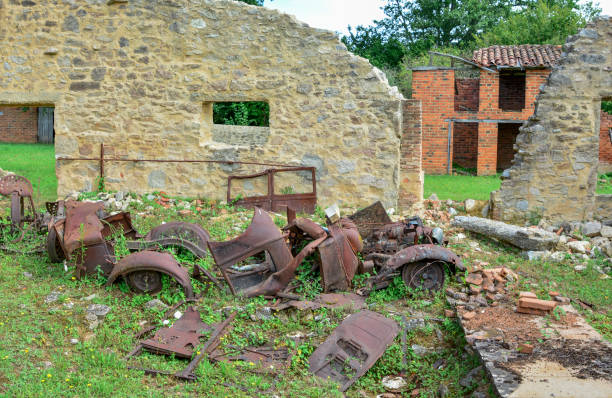 istock Destroyed cars during World War 2 in Oradour sur Glane 924867192