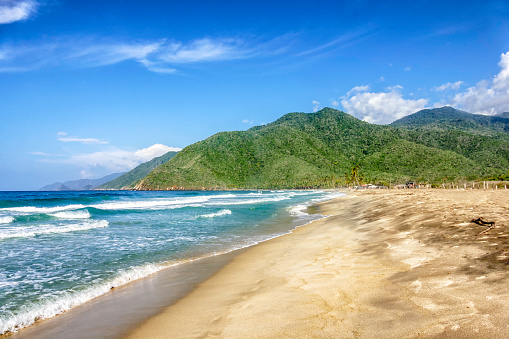 Panoramic view of tropical beach in the Caribbean sea. Cuyagua beach, Aragua State, Venezuela