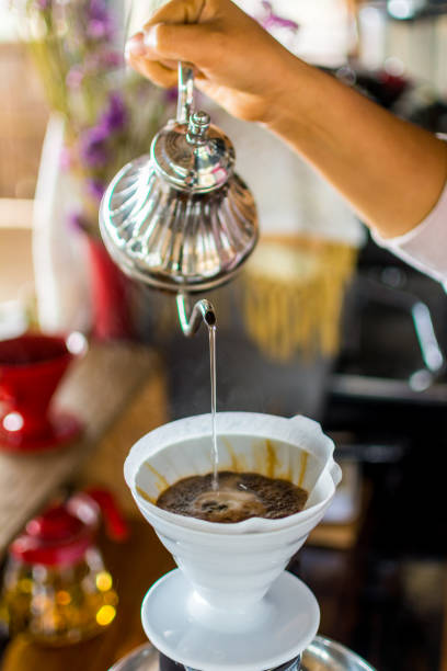 istock Black coffee on wooden, Drip coffee. 924878712