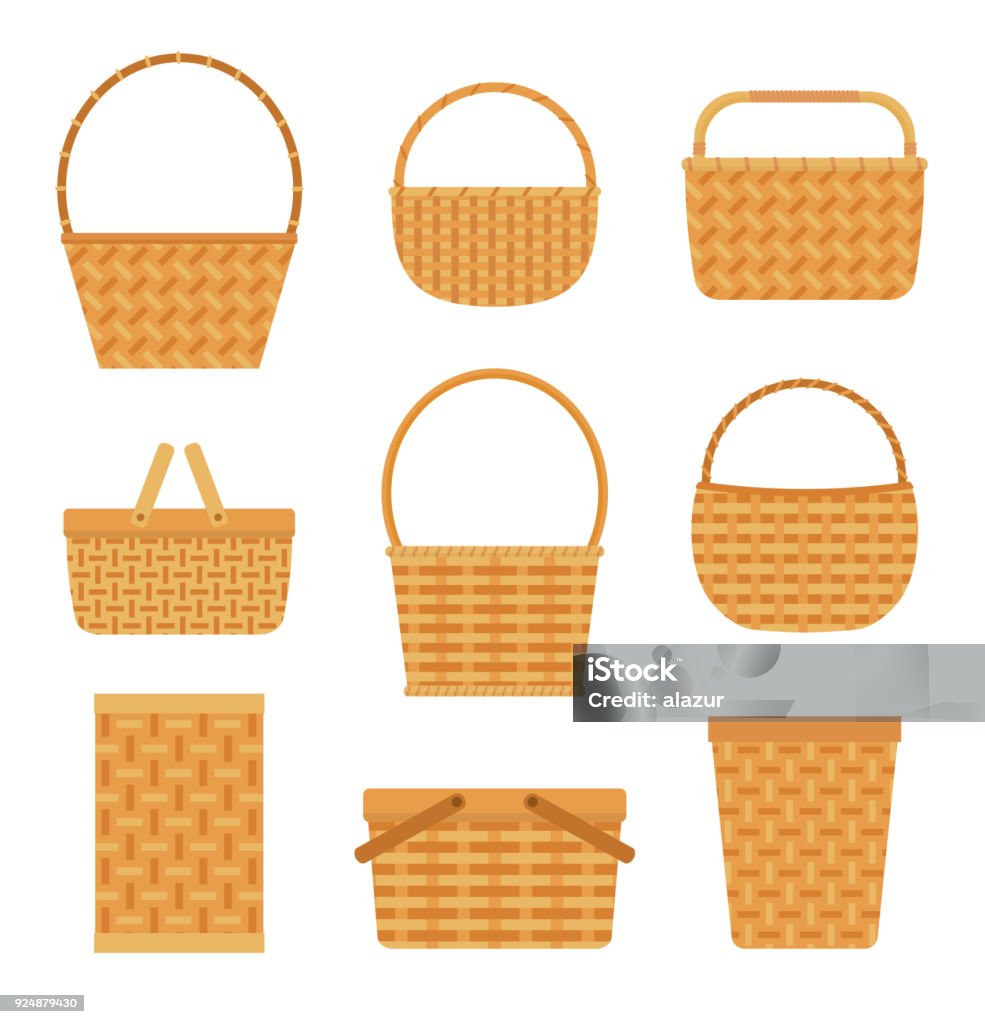 Collection of empty baskets, isolated on white background. Collection of empty baskets, isolated on white background. Flat style vector illustration. Basket stock vector