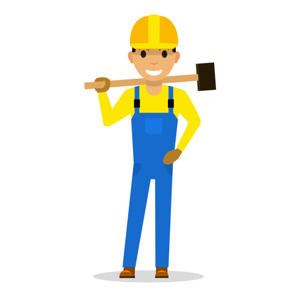 Builder man in cartoon style Royalty Free Vector Image