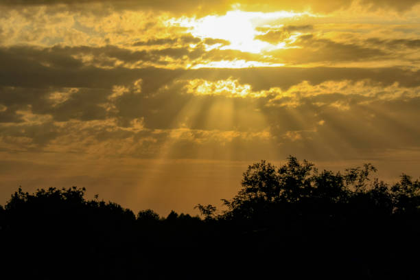 istock Sun rays burst on an orange sky 924885112