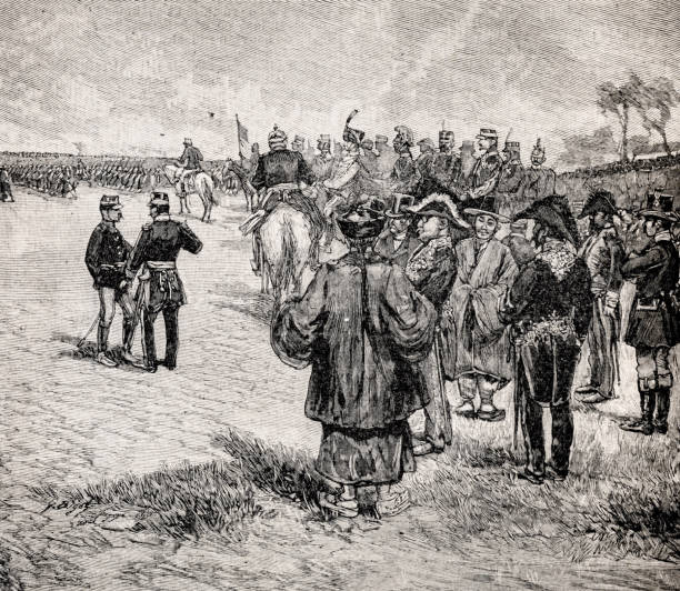 istock Engraving French army drills in Japan 924889458