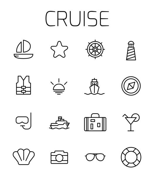 illustrations, cliparts, dessins animés et icônes de croisière icon set vector connexes. - nautical vessel journey diving flipper