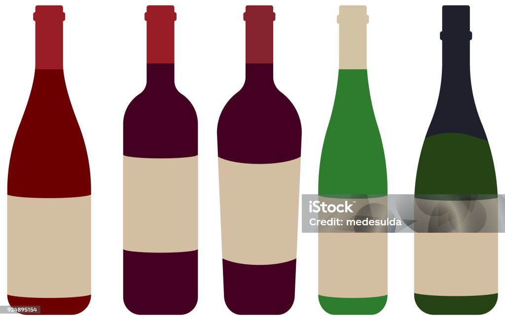 Bottle Wine Red Rose Set of wine bottle illustration in flat design. Wine Bottle stock vector