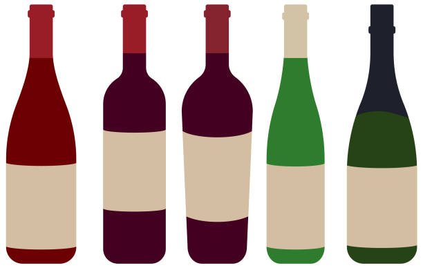 Bottle Wine Red Rose Set of wine bottle illustration in flat design. wine bottle illustrations stock illustrations