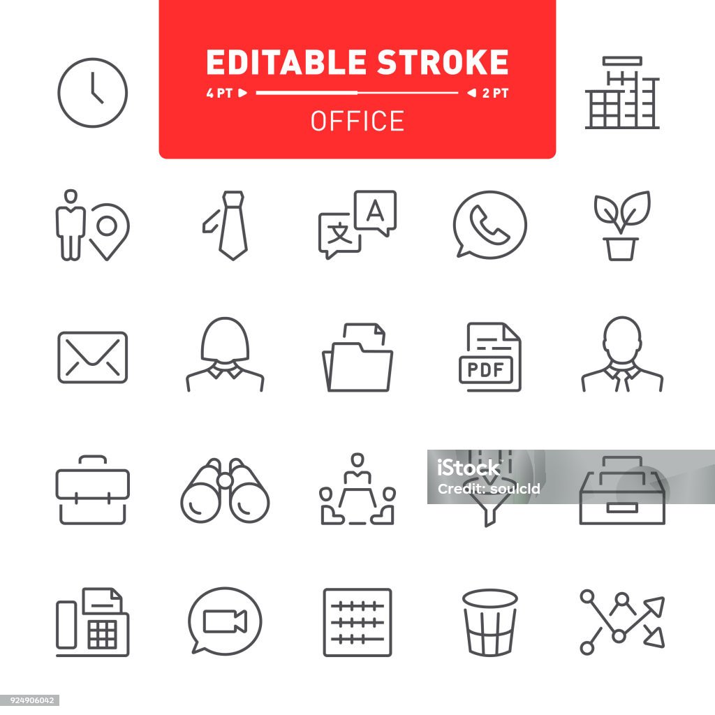 Office Icons Office, business, icon, editable stroke, outline, icon set, finance, clock, folder Binoculars stock vector