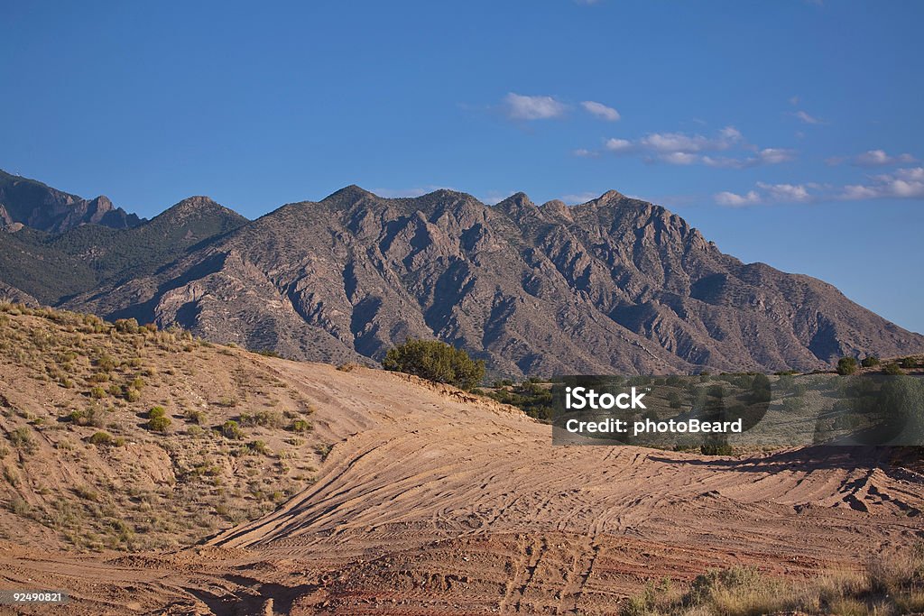 Trilhas na areia com montanhas Sandia de Albuquerque - Foto de stock de Rio Rancho royalty-free