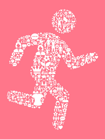 Jogging  Women's Rights and Girl Power Icon Pattern. The outlines of the main shape are filled with various women's rights and girl power icons. The icons are white in color. They form a seamless pattern and work in unison to complete this composition. The individual icons include classic girl power imagery of women in various aspects of life and promote social equality and achievement.