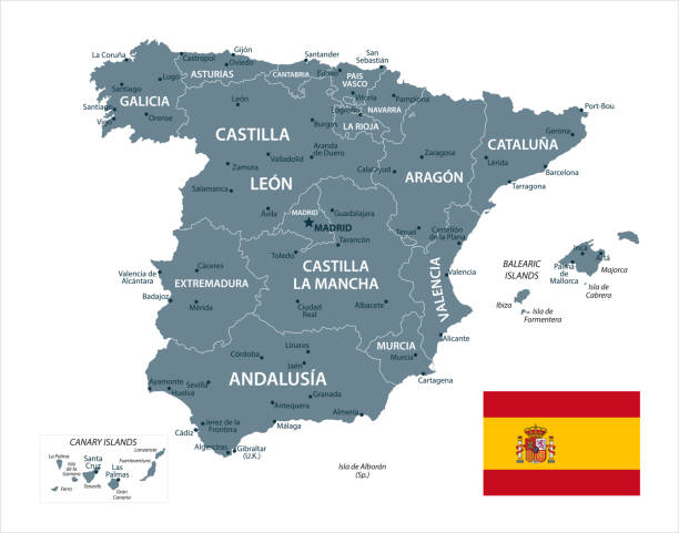landkarte von spanien - vektor - andalusien stock-grafiken, -clipart, -cartoons und -symbole