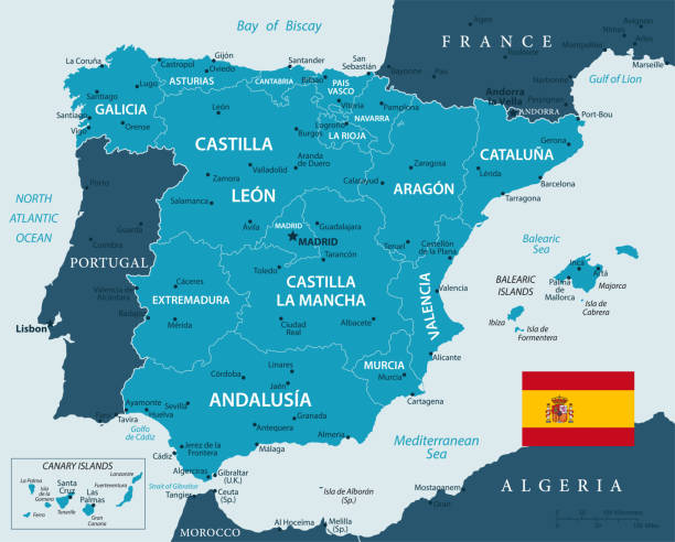 карта испании - вектор - barcelona sevilla stock illustrations