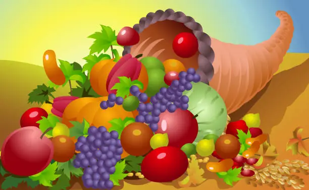 Vector illustration of Thanksgiving Background, Cornucopia