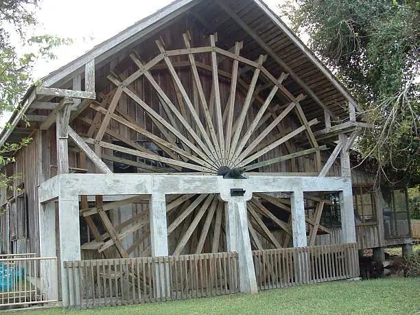 The wheel on an 1800's sugar mill