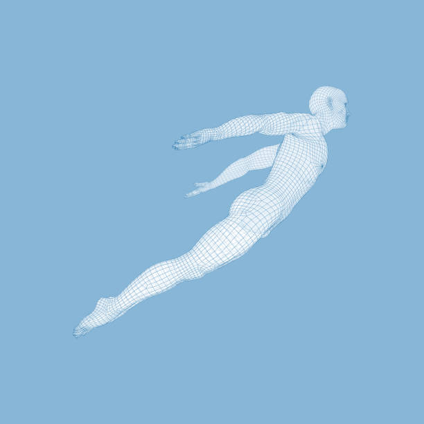 istock Hovering in Air. Man Floating in the Air. 3D Model of Man. Human Body. Design Element. Vector Illustration. 924922850