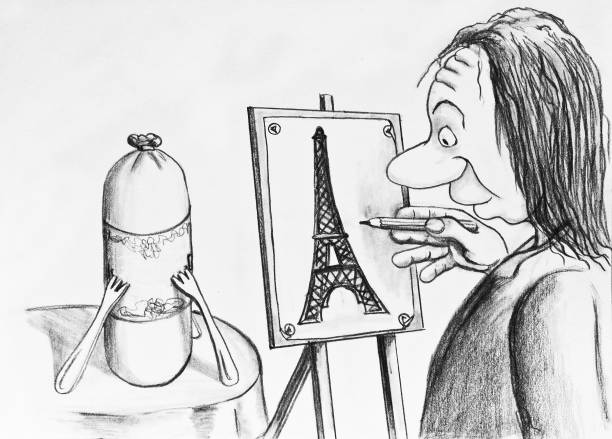 marzycielski artysta. rysunek ołówkiem - travesty stock illustrations