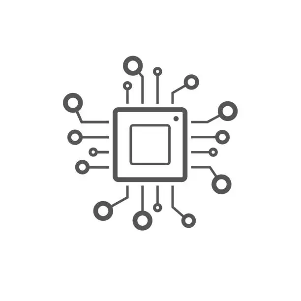Vector illustration of Processor line vector icon for websites and mobile minimalistic flat design. Mini CPU Icon Flat Style. Mobile CPU Vector. Phone CPU Illustration. Basic CPU Icon. Editable Stoke