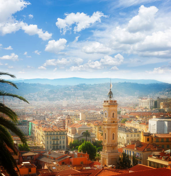 pejzaż miejski nicei, francja - city of nice france beach panoramic zdjęcia i obrazy z banku zdjęć