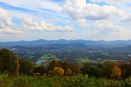 View of Rockfish Valley in Virginia in the fall with pretty clouds in the sky