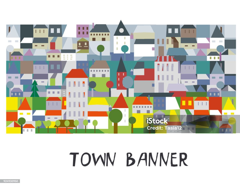 Town funny banner or border illustration Town funny banner or border, cartoon style, vector graphic illustration Maze stock vector