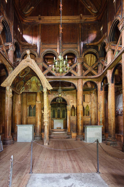 interior of the hopperstad stave church - stavkyrkje imagens e fotografias de stock