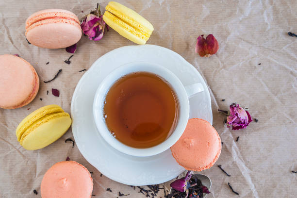 istock French macaroons, dry tea with rose flowers 924932046