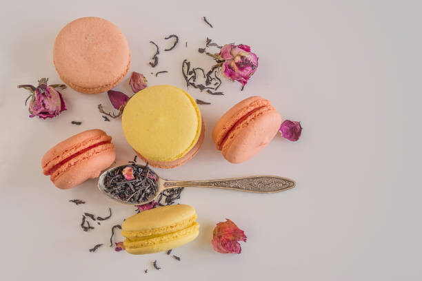 istock French macaroons, dry tea with rose flowers 924932162