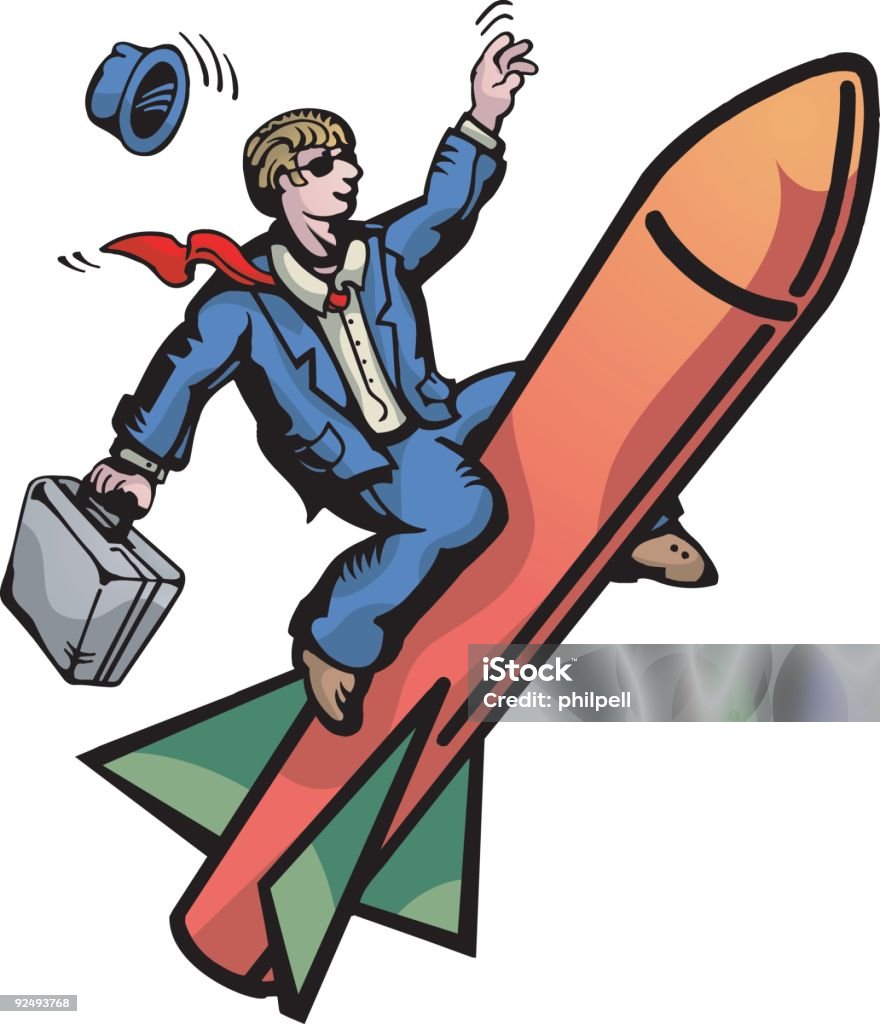Businessman on Rocket (vector) Humor stock vector