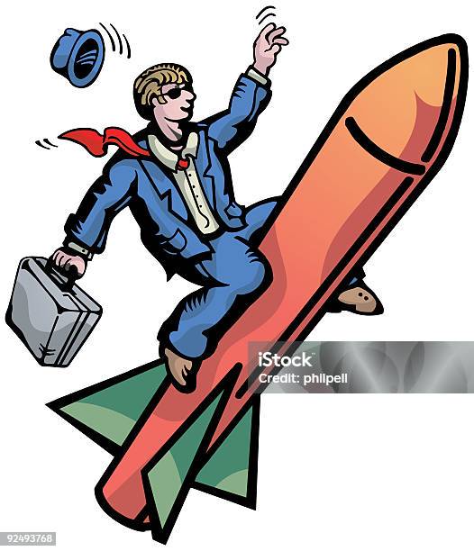 Businessman On Rocket Stock Illustration - Download Image Now - Humor, Occupation, Sale