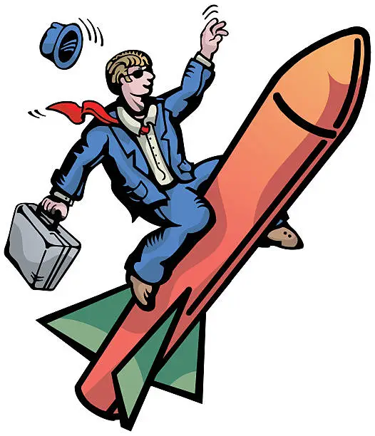 Vector illustration of Businessman on Rocket (vector)