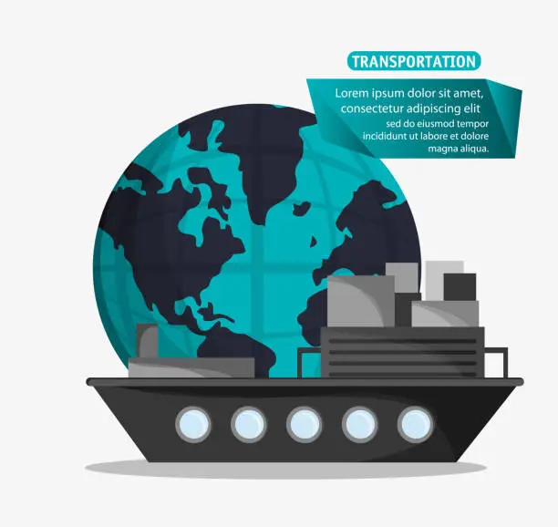 Vector illustration of ship cargo container transport worldwide