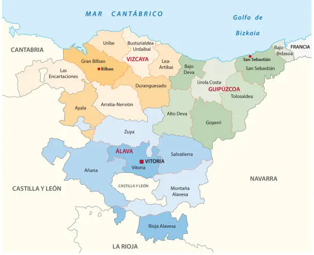 Vector illustration of basque administrative map in spanish language