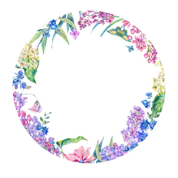 istock Watercolor floral spring wreath, blooming lilac 924943916