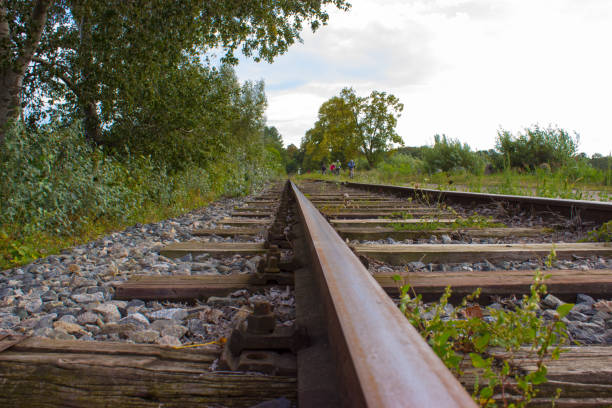 istock Railway tracks lead by nature and cyclists 924948304