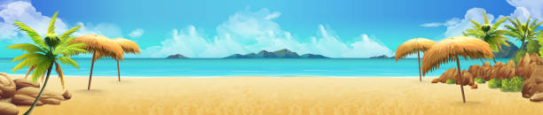 panorama morska, tropikalna plaża. tło wektorowe - backgrounds bay beach beauty in nature stock illustrations