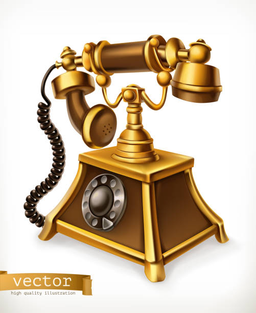 винтажный телефон, значок 3d вектора - telephone receiver illustrations stock illustrations