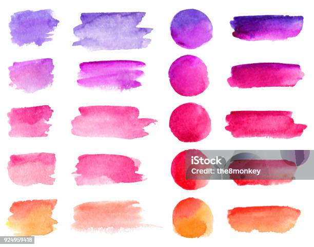 Coups De Pinceau Aquarelle Vecteur Coloré Arc En Ciel Couleurs Taches Peinture Aquarelle Set Vector Darrièreplans Bannière Vecteurs libres de droits et plus d'images vectorielles de Peinture à base d'eau