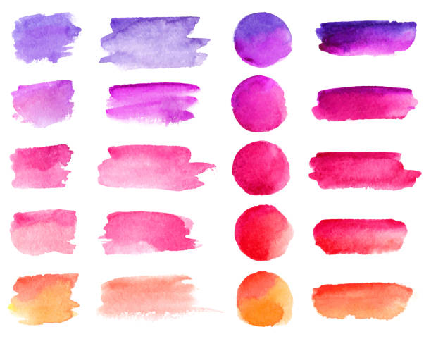 ilustrações, clipart, desenhos animados e ícones de traçados de pincel aquarela do vetor colorido. pintura em aquarela cores arco-íris manchas fundos set vector bandeira - watercolour paints watercolor painting paint textured