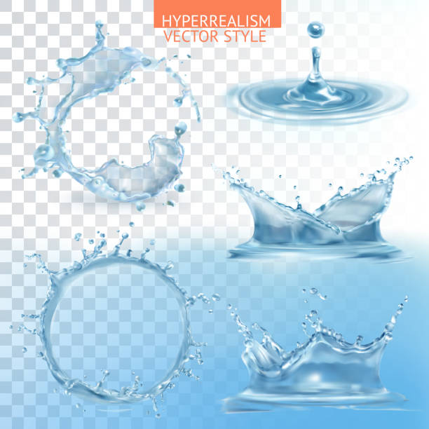 Water splashing with transparency vector set Water splashing with transparency vector set hyperrealism stock illustrations