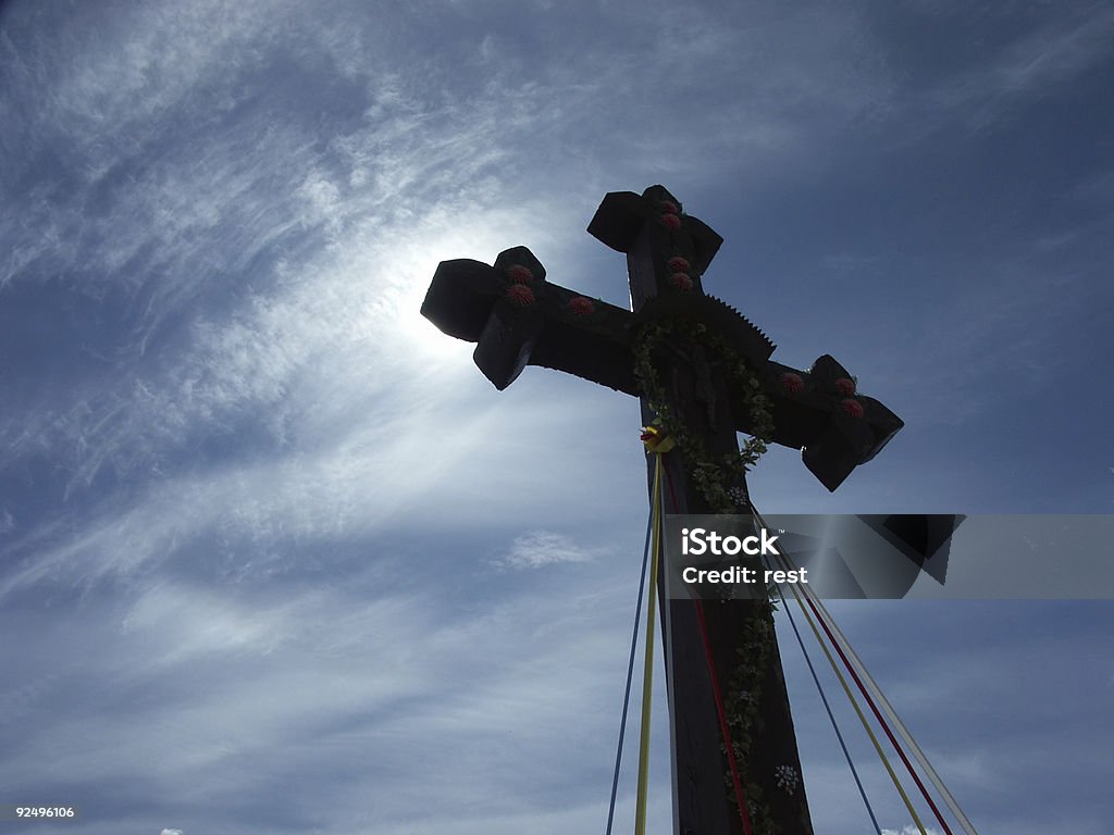 Cross Old Wooden Cross Back Lit Stock Photo