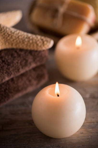 istock Composition of spa setting on a wooden table 924963650