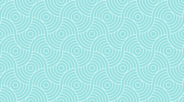 ilustraciones, imágenes clip art, dibujos animados e iconos de stock de patrón sin fisuras círculo onda abstracta geométrica raya verde aqua dos tono colores de fondo y línea. - bubble seamless pattern backgrounds