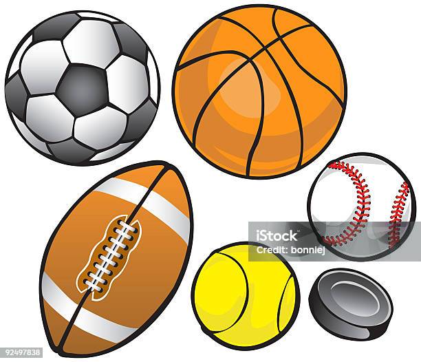 Bälle Puck Vektor Stock Vektor Art und mehr Bilder von Amerikanischer Football - Amerikanischer Football, Baseball-Spielball, Basketball-Spielball